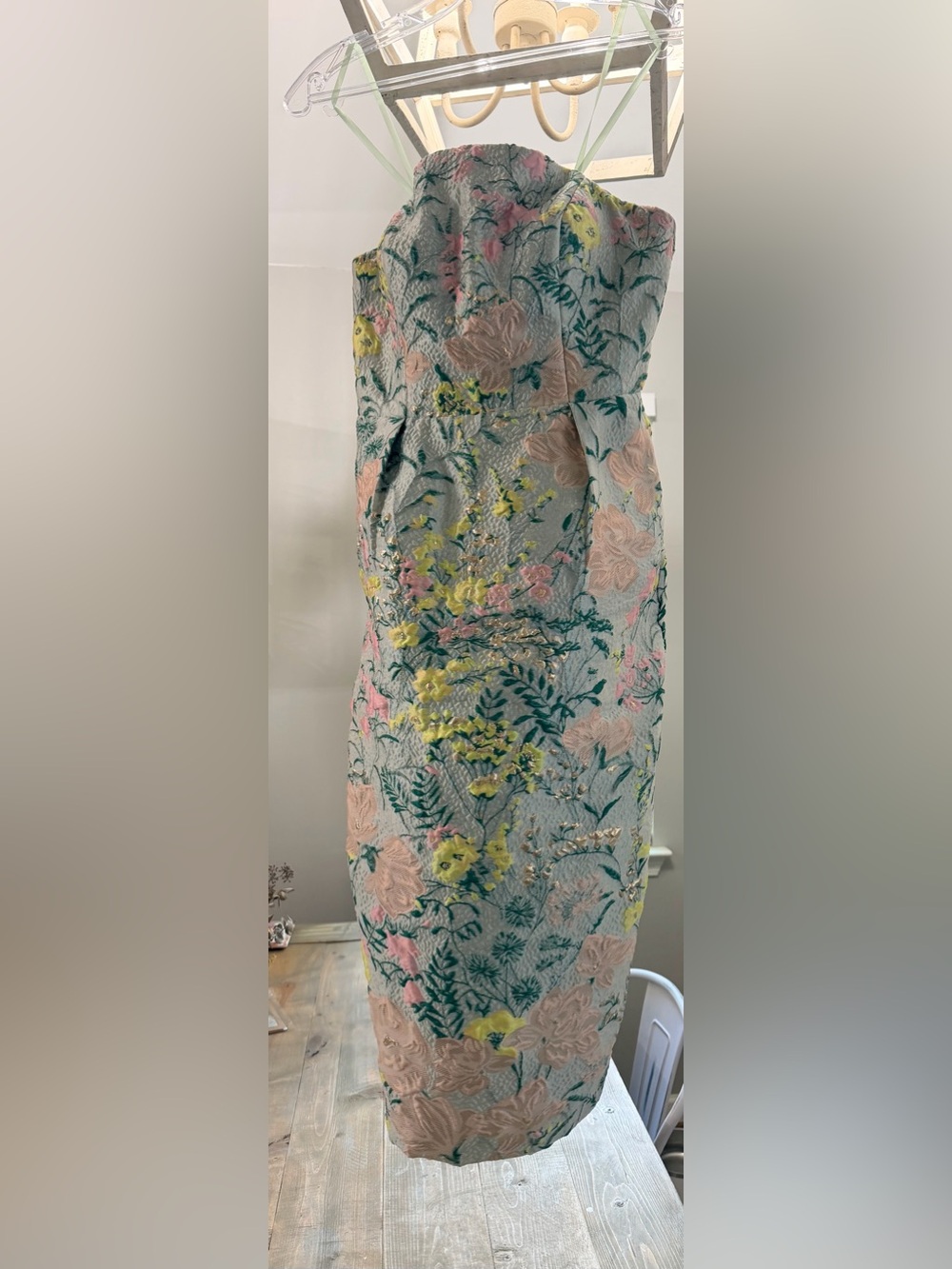 Strapless Floral Jacquard Midi Dress in Pastel Mulit - Picture 4 of 6